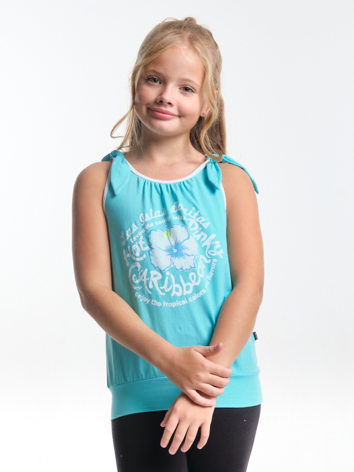 Футболка-топ для девочек Mini Maxi, модель 0359, цвет голубой/белый - Майки и топы на лето