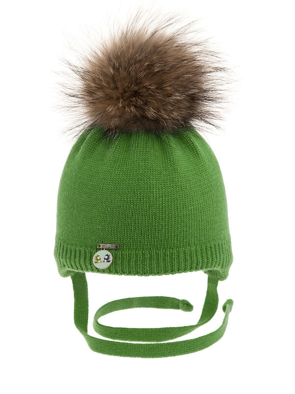 Шапка для мальчика Дракоши, Миалт зеленый, зима - Шапки с меховым помпоном
