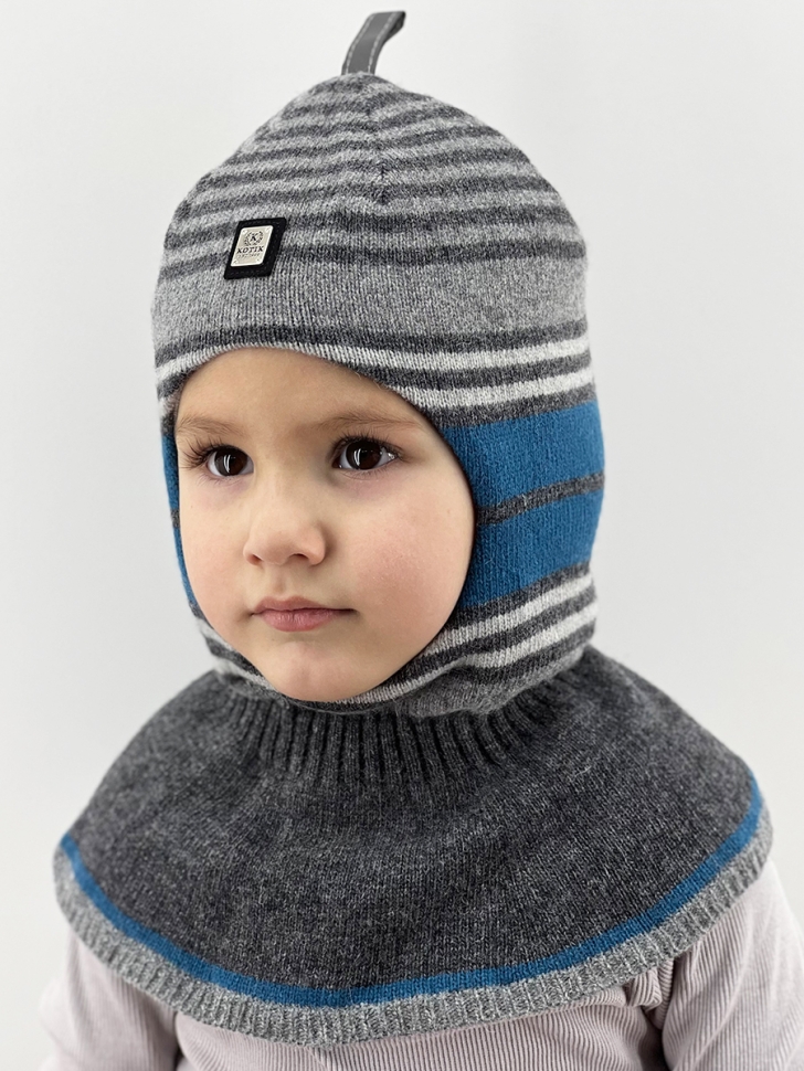 Шапка-шлем Портман т.серый+серый+лазурь - Шлемы осень-зима