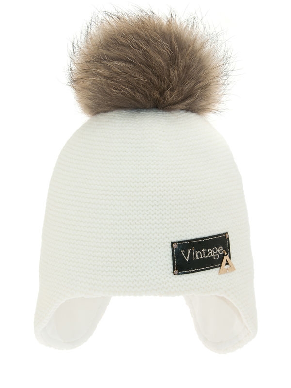 Шапка для девочки Да Винчи-2, Миалт белый - Шапки с меховым помпоном