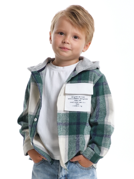 Рубашка для мальчиков Mini Maxi, модель 7988, цвет зеленый/клетка - Рубашки с длинным рукавом