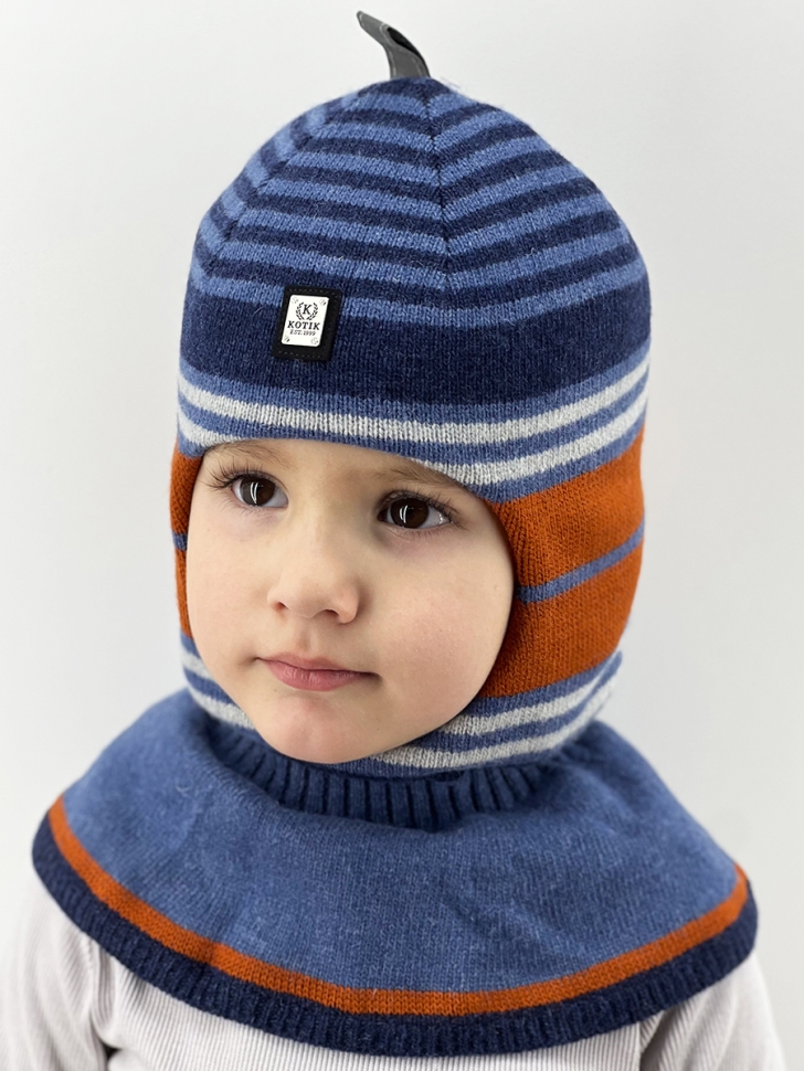 Шапка-шлем Портман джинс+т.синий+терракот - Шлемы осень-зима