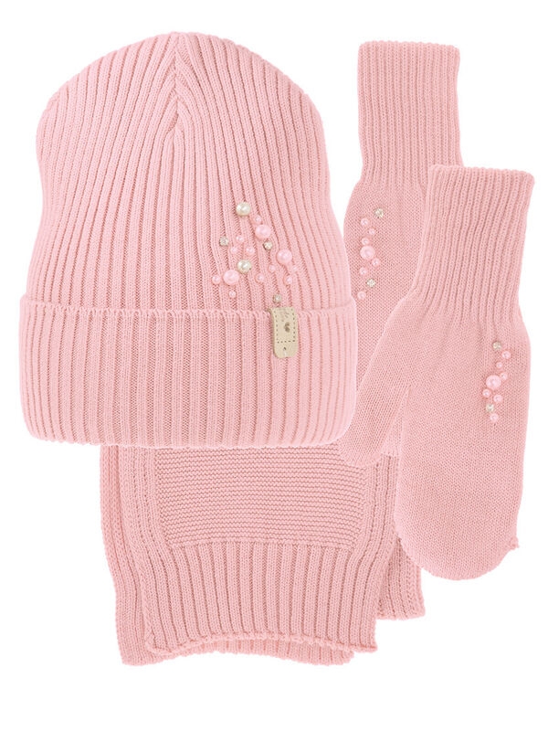Комплект для девочки Ниагара, Миалт пудровый, весна-осень - Комплект: шапочки и шарф