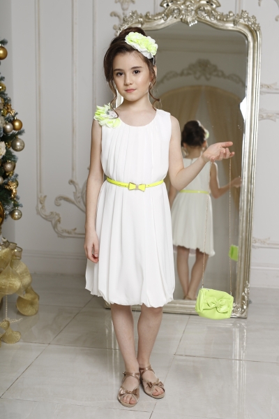Платье нарядное для девочки Сандра, Lila Style (молоко/лайм - нарядное) - Платья праздничные / нарядные