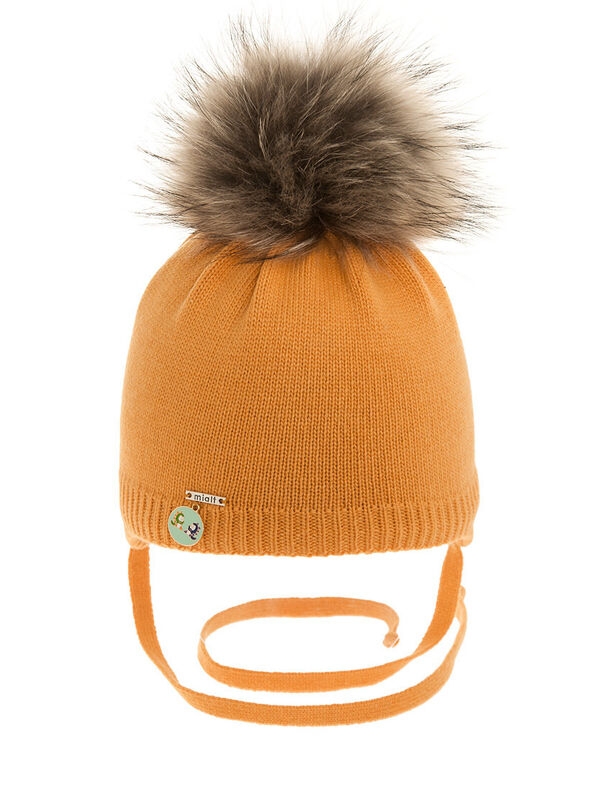 Шапка для мальчика Дракоши, Миалт светло-оранжевый, зима - Шапки с меховым помпоном