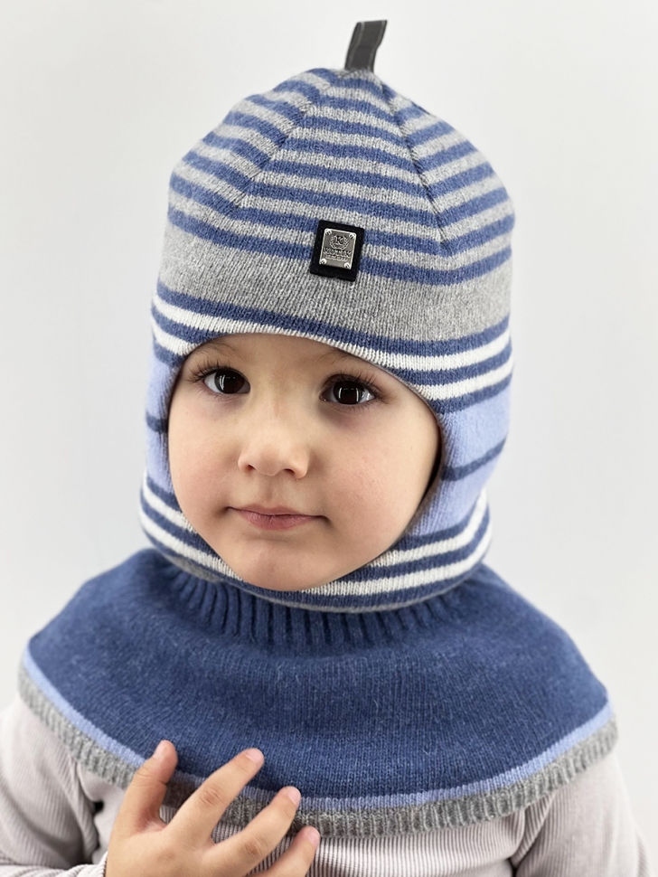 Шапка-шлем Портман джинс+св.серый+голубой - Шлемы осень-зима