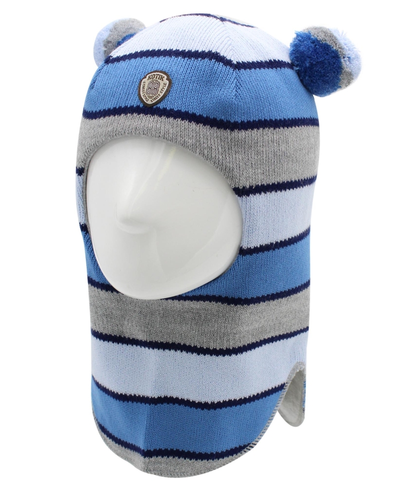 Шапка-шлем зима, скб голубой+яр.голубой+св.серый помпон - Шлемы осень-зима