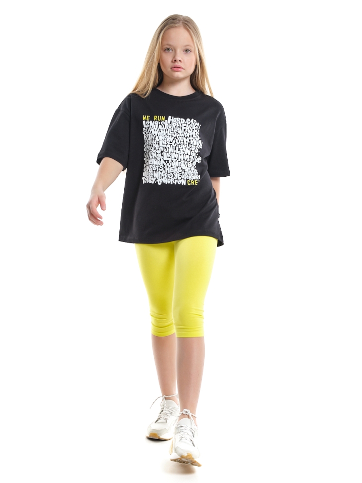 Футболка для девочек Mini Maxi, модель 9006, цвет черный/салатовый - Футболки для девочек