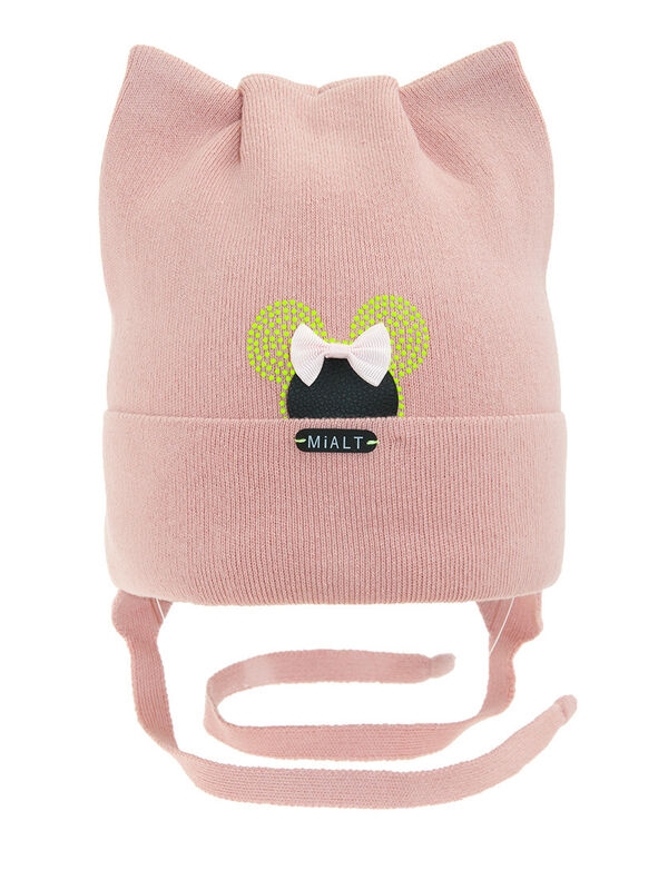 Шапка для девочки Нутелла, Миалт пудровый, весна-осень - Шапочки на завязках
