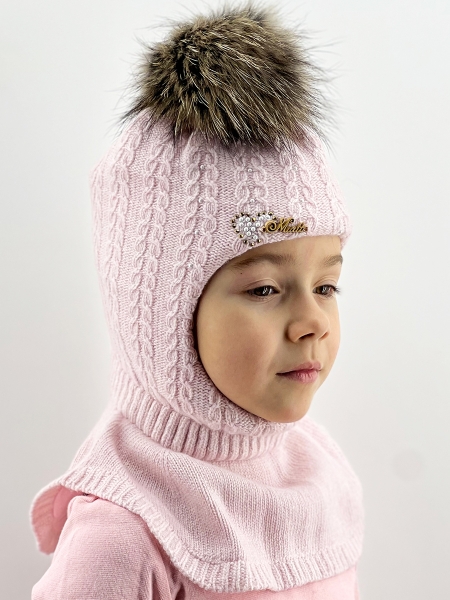 Шлем для девочки Кассандра, Миалт грязно-розовый, зима - Шапки-шлемы зима-осень