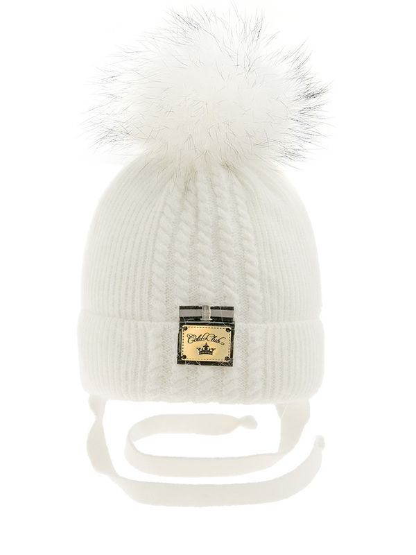 Шапка для девочки Изыск, Миалт белый - Шапки с меховым помпоном