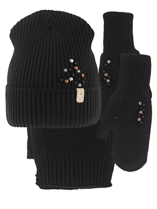 Комплект для девочки Ниагара, Миалт черный, весна-осень - Комплект: шапочки и шарф