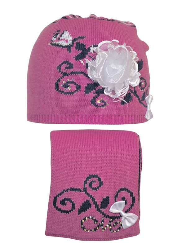 Комплект для девочки Весенний вальс, Миалт темно-розовый/темно-серый - Комплект: шапочки и шарф