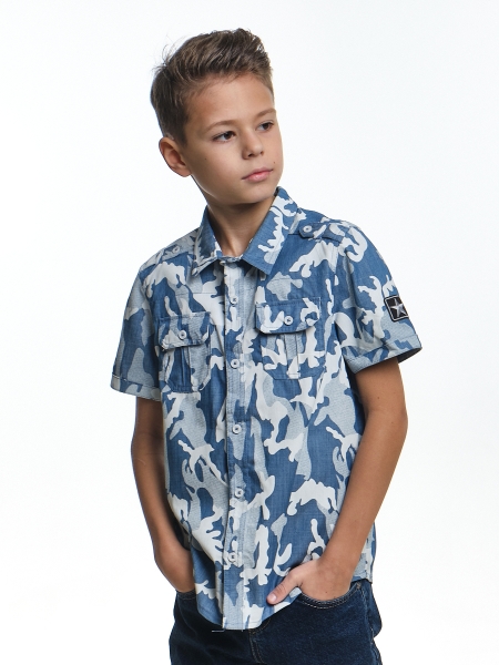 Сорочка для мальчиков Mini Maxi, модель 6530, цвет синий/камуфляж - Рубашки с коротким рукавом