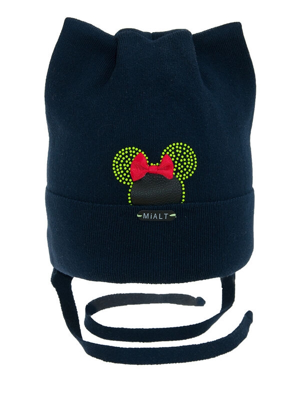 Шапка для девочки Нутелла, Миалт темно-синий, весна-осень - Шапочки на завязках