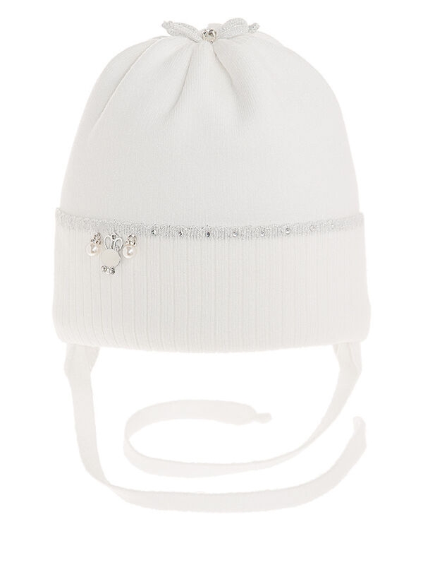 Шапка для девочки Люрекс, Миалт белый, зима - Шапочки на завязках