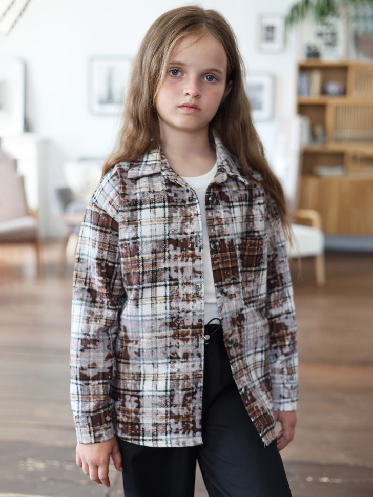 Рубашка для девочки БУШОН SR712, цвет коричневый/бежевый - Рубашки для девочек