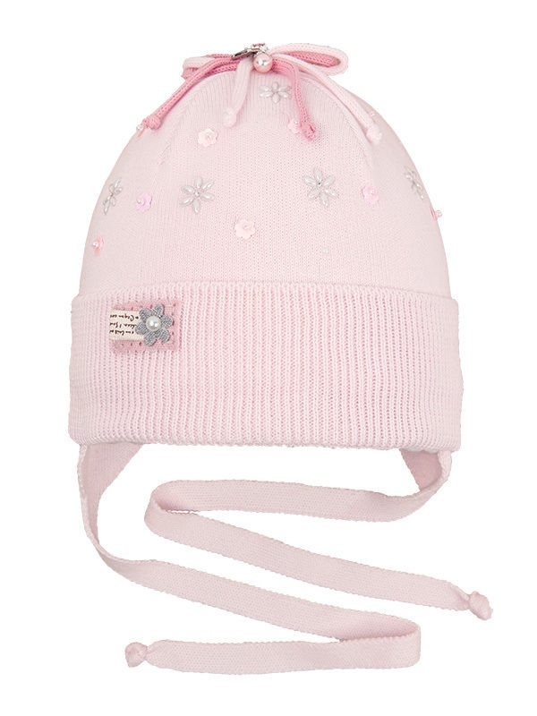 Шапка для девочки Цветение, Миалт светло-розовый, весна-осень - Шапочки на завязках