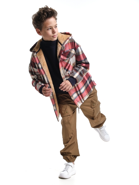 Куртка для мальчиков Mini Maxi, модель 7986, цвет красный/клетка - Бомберы / куртки