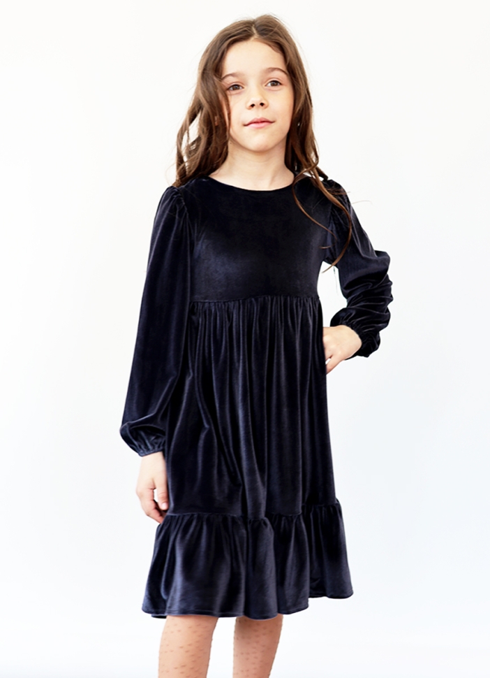 Платье велюровое нарядное БУШОН ST63, цвет серо-синий - Платья коктельные / вечерние