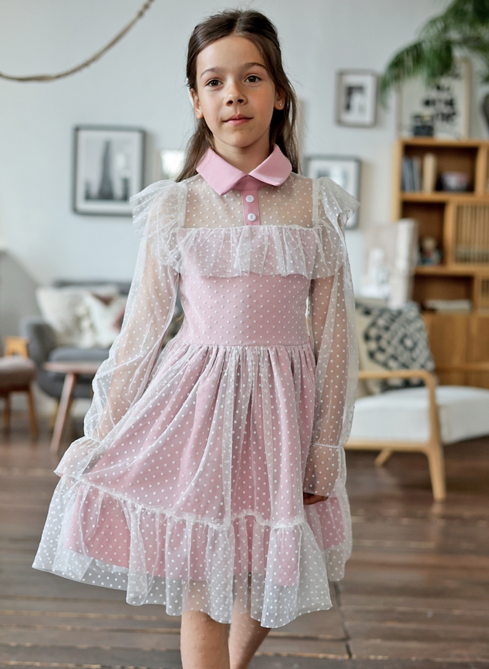 Платье для девочки нарядное БУШОН ST79, цвет пудра - Платья коктельные / вечерние