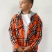 Рубашка для мальчика с капюшоном байковая БУШОН, цвет оранжевый клетка