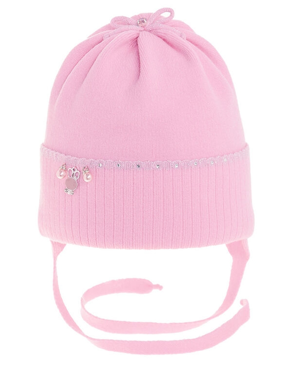 Шапка для девочки Люрекс, Миалт розовый, зима - Шапочки на завязках