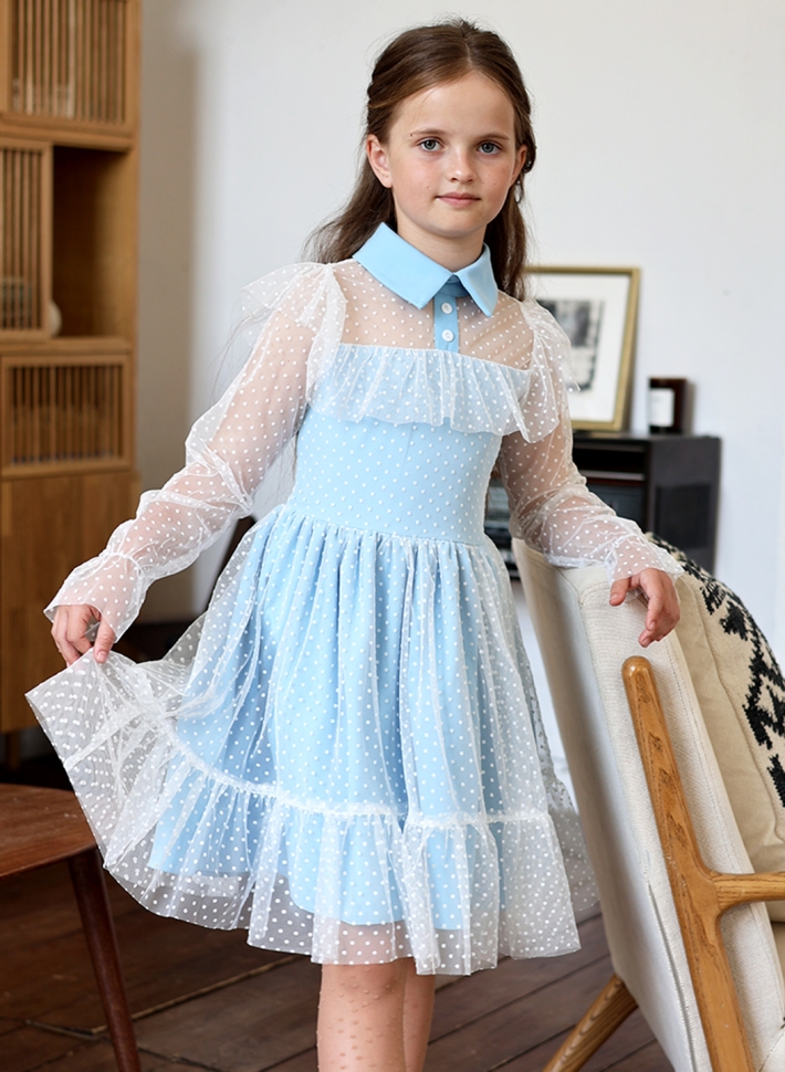 Платье для девочки нарядное БУШОН ST79, цвет голубой - Платья коктельные / вечерние