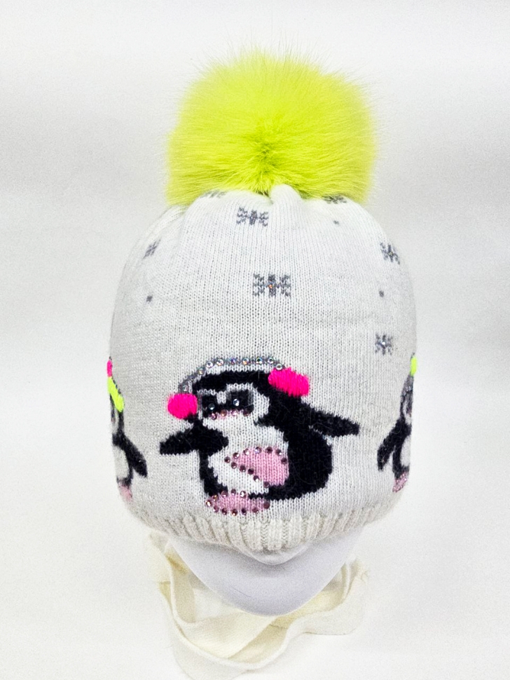 Шапка для девочки Ясельки, Миалт Белый-лимон неон - Шапочки на завязках