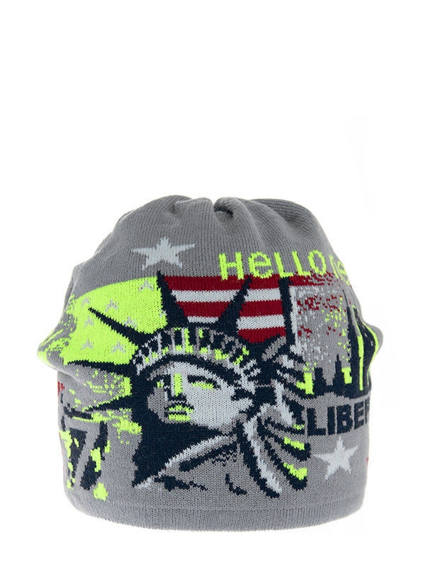 Шапка для мальчика Liberty boy, Миалт серый/лимон/неон - С меховым помпоном