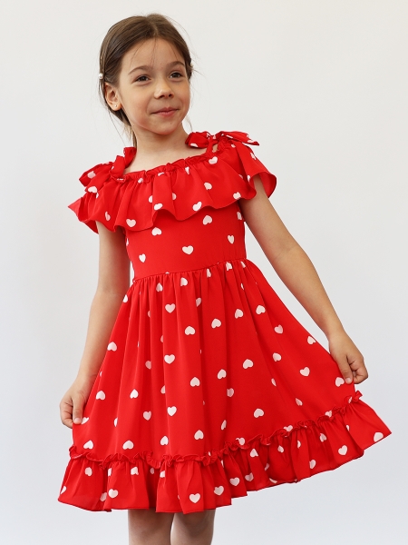 Платье для девочки вискоза БУШОН ST65, цвет красный - Платья коктельные / вечерние