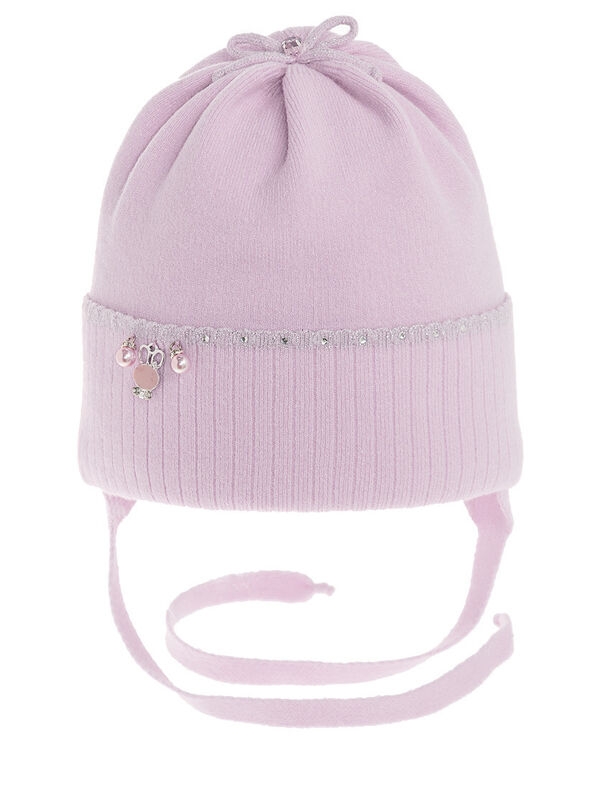 Шапка для девочки Люрекс, Миалт светло-сиреневый, зима - Шапочки на завязках
