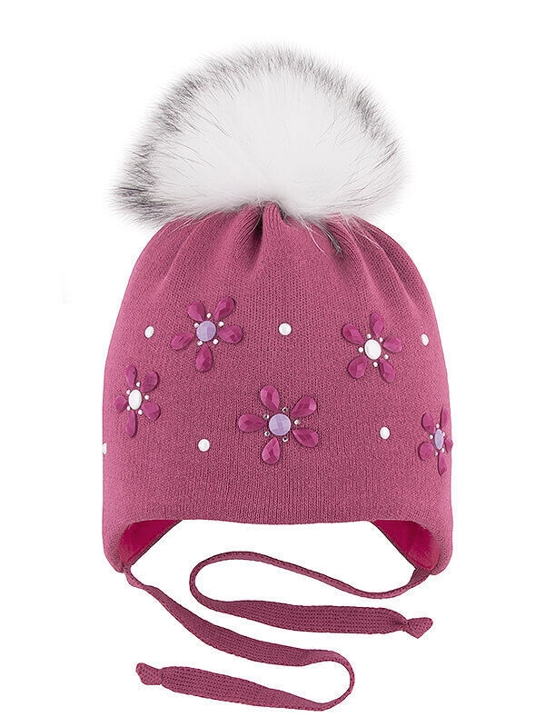 Шапка для девочки Монпансье, Миалт темно-розовый, зима - Шапки с меховым помпоном
