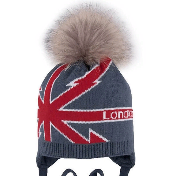 Шапка для мальчика london kids, Миалт серый - С меховым помпоном