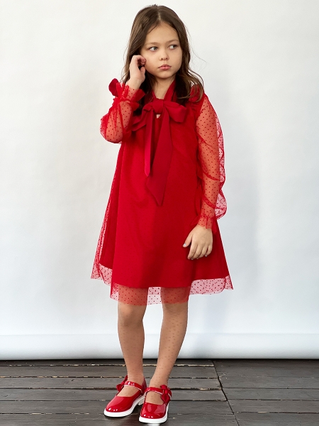 Платье для девочки нарядное БУШОН ST50, отделка фатин, цвет малиновый/красный - Платья коктельные / вечерние