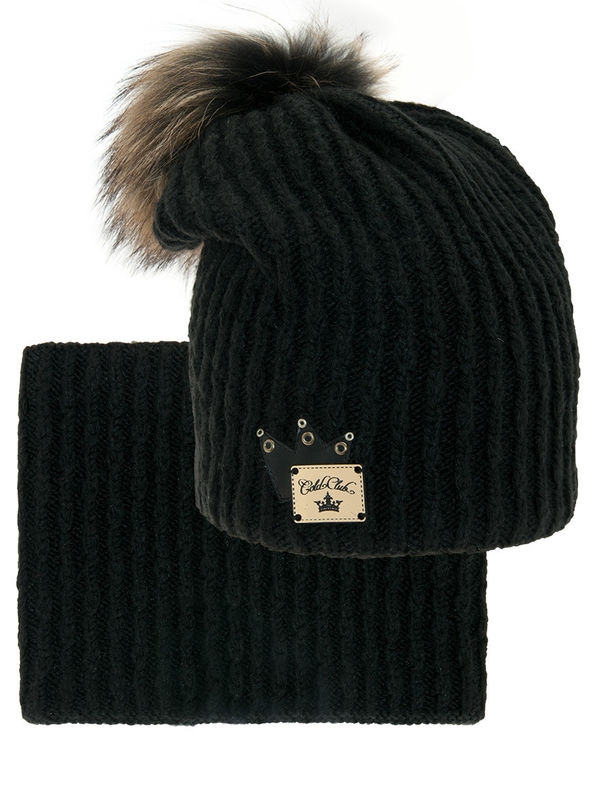 Шапка для девочки Бандитка комплект, Миалт черный - Комплекты: шапка и шарф