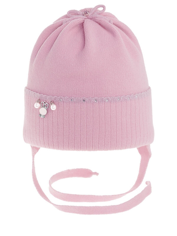 Шапка для девочки Люрекс, Миалт темно-пудровый, зима - Шапочки на завязках