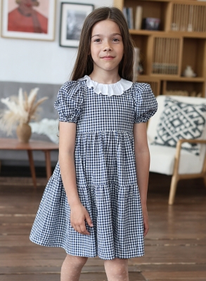 Платье для девочки нарядное БУШОН XB881881, цвет темно-синий/клетка