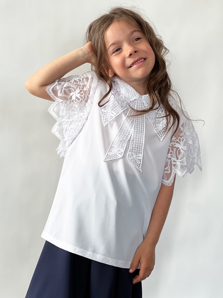 Блузка для девочек школьная БУШОН, модель SK54, цвет белый - Блузки с длинным рукавом / текстиль