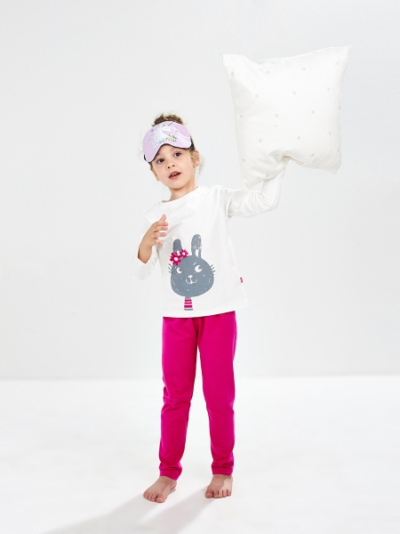 Пижама для девочек Mini Maxi, модель 1060, цвет белый/малиновый - Пижамы для девочек