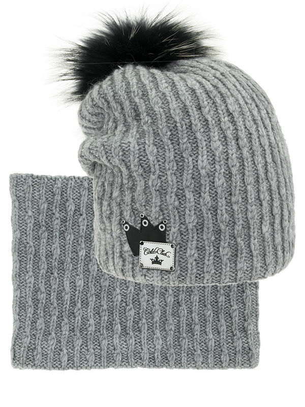 Шапка для девочки Бандитка комплект, Миалт серый/меланж - Комплекты: шапка и шарф