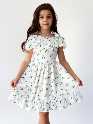 Платье для девочки вискоза БУШОН ST65, цвет белый/зеленая вишня