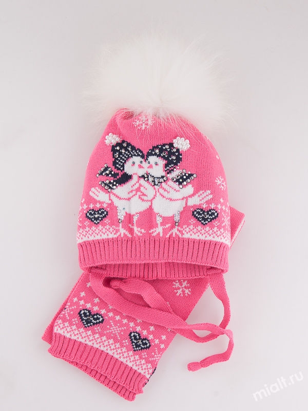Комплект для девочки Болтушки, Миалт розовый, зима - Комплекты: шапка и шарф