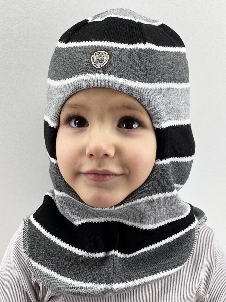 Шапка-шлем зима, скб черный+св.серый+серый - Шлемы осень-зима