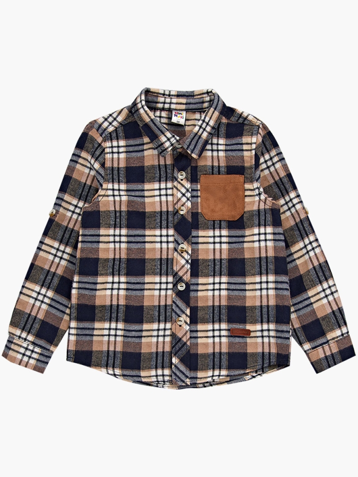 Сорочка для мальчиков Mini Maxi, модель 6845, цвет синий/клетка - Рубашки с длинным рукавом