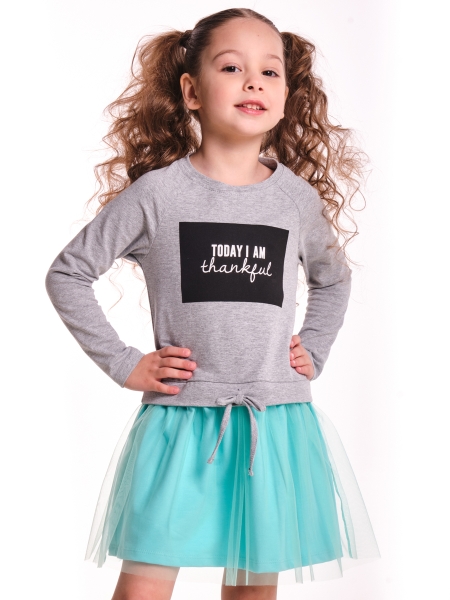 Платье для девочек Mini Maxi, модель 6860, цвет серый/бирюзовый - Платья для девочек с длинным рукавом