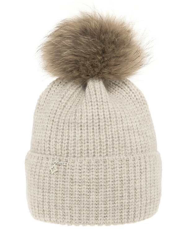 Шапка для девочки Идиллия, Миалт молочный/меланж/new, зима - Шапки с меховым помпоном