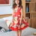 Платье для девочки нарядное БУШОН ST30, стиляги цвет красный/желтый пояс красный, принт красные цветы