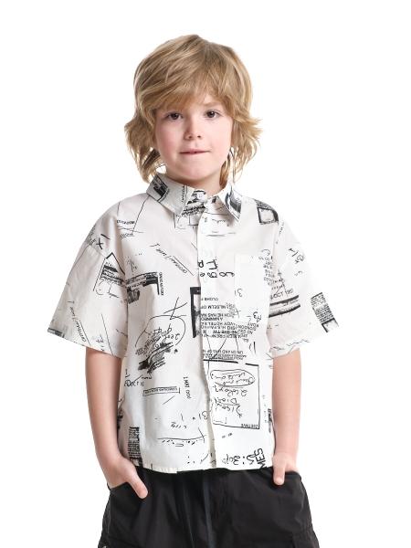 Рубашка для мальчиков Mini Maxi, модель 3358765, цвет белый/черный - Рубашки с коротким рукавом