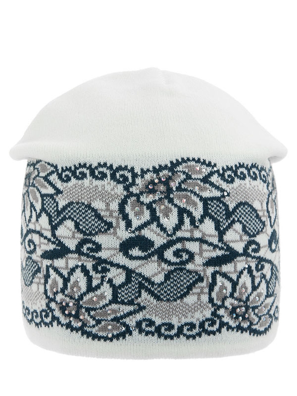 Шапка для девочки Лотос, Миалт белый/темно-синий - Для девочек весна-осень